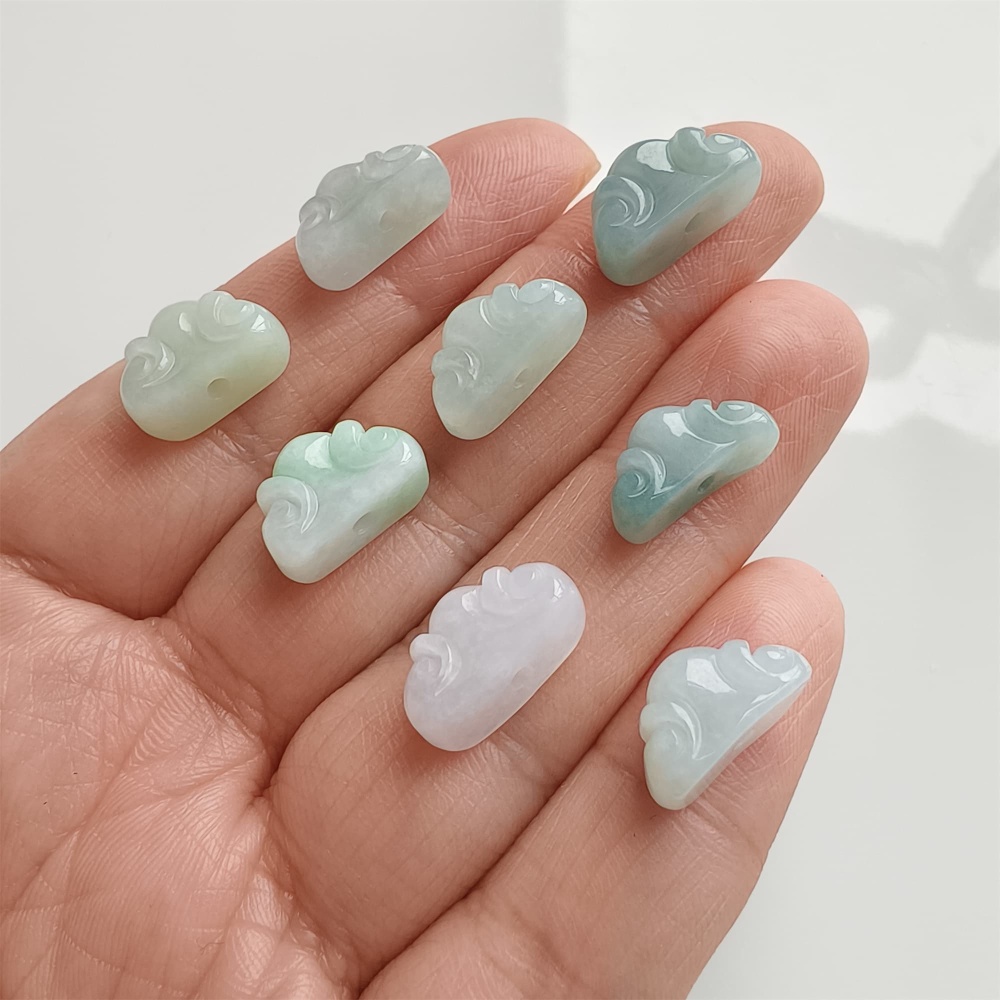 DDP | 2pcs 7.2-8.2X13.8-14.8X5.4-6.9mm Natural Certificated Type A Untreated Green White Burmese Jadeite Auspicious Cloud Beads,DIY Jewelry Supplies