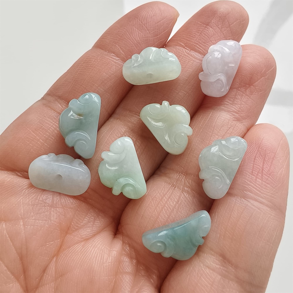 DDP | 2pcs 7.2-8.2X13.8-14.8X5.4-6.9mm Natural Certificated Type A Untreated Green White Burmese Jadeite Auspicious Cloud Beads,DIY Jewelry Supplies