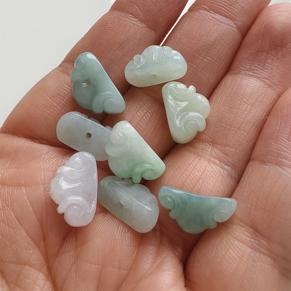 DDP | 2pcs 7.2-8.2X13.8-14.8X5.4-6.9mm Natural Certificated Type A Untreated Green White Burmese Jadeite Auspicious Cloud Beads,DIY Jewelry Supplies