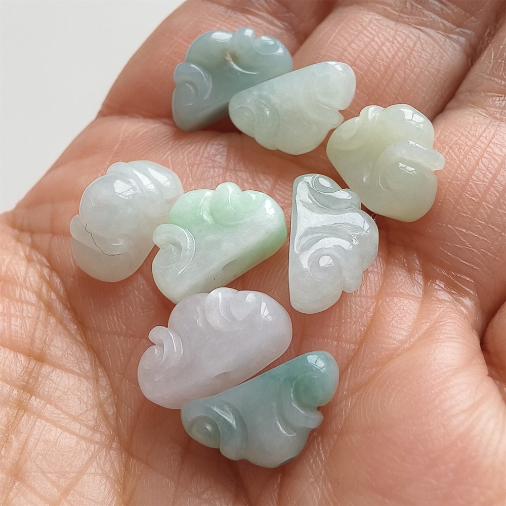DDP | 2pcs 7.2-8.2X13.8-14.8X5.4-6.9mm Natural Certificated Type A Untreated Green White Burmese Jadeite Auspicious Cloud Beads,DIY Jewelry Supplies