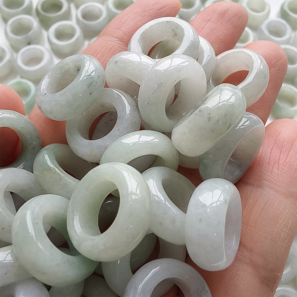 DDP | 5pcs 16-17mm Natural Certificated Type A Untreated Black Chicken Species Light Green White Burmese Jadeite Donut And Ring Beads,DIY Jewelry Supplies