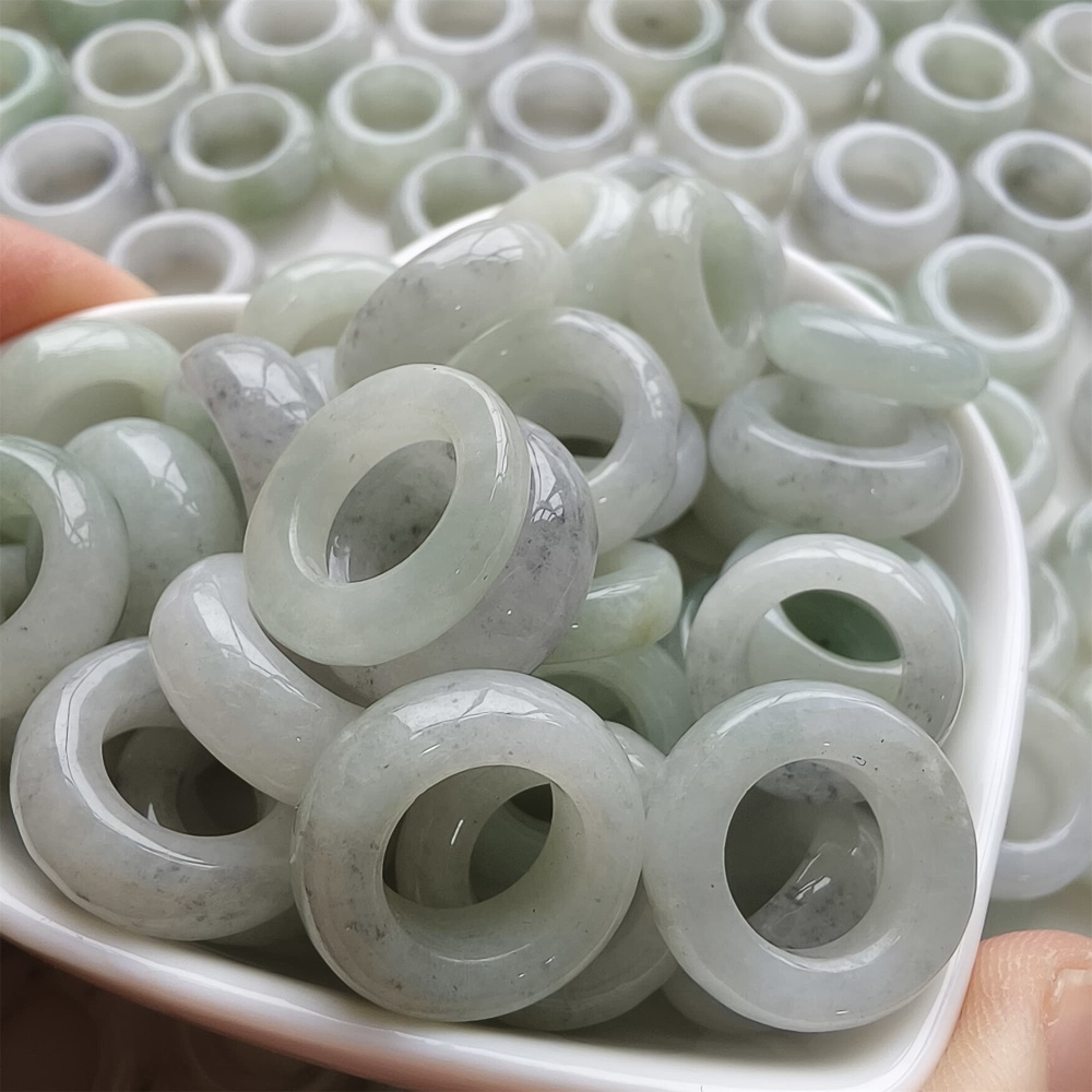 DDP | 5pcs 16-17mm Natural Certificated Type A Untreated Black Chicken Species Light Green White Burmese Jadeite Donut And Ring Beads,DIY Jewelry Supplies
