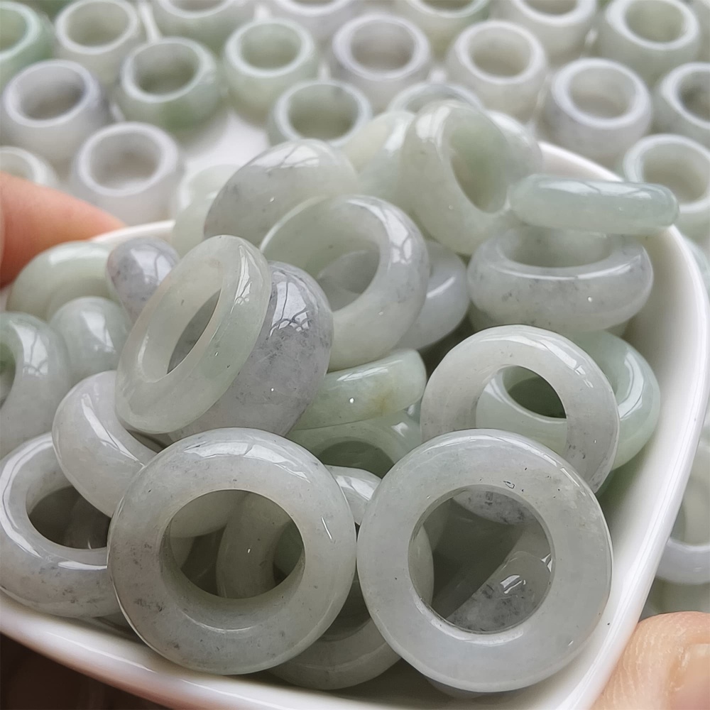 DDP | 5pcs 16-17mm Natural Certificated Type A Untreated Black Chicken Species Light Green White Burmese Jadeite Donut And Ring Beads,DIY Jewelry Supplies