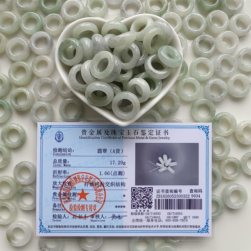 DDP | 5pcs 16-17mm Natural Certificated Type A Untreated Black Chicken Species Light Green White Burmese Jadeite Donut And Ring Beads,DIY Jewelry Supplies