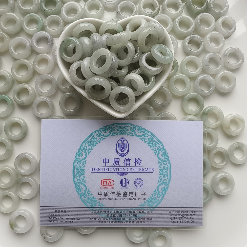 DDP | 5pcs 16-17mm Natural Certificated Type A Untreated Black Chicken Species Light Green White Burmese Jadeite Donut And Ring Beads,DIY Jewelry Supplies