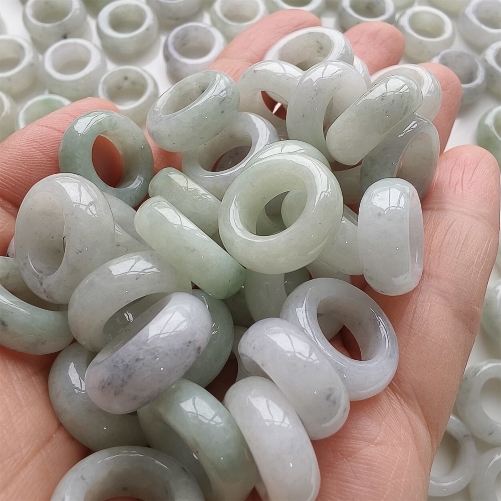 DDP | 5pcs 16-17mm Natural Certificated Type A Untreated Black Chicken Species Light Green White Burmese Jadeite Donut And Ring Beads,DIY Jewelry Supplies