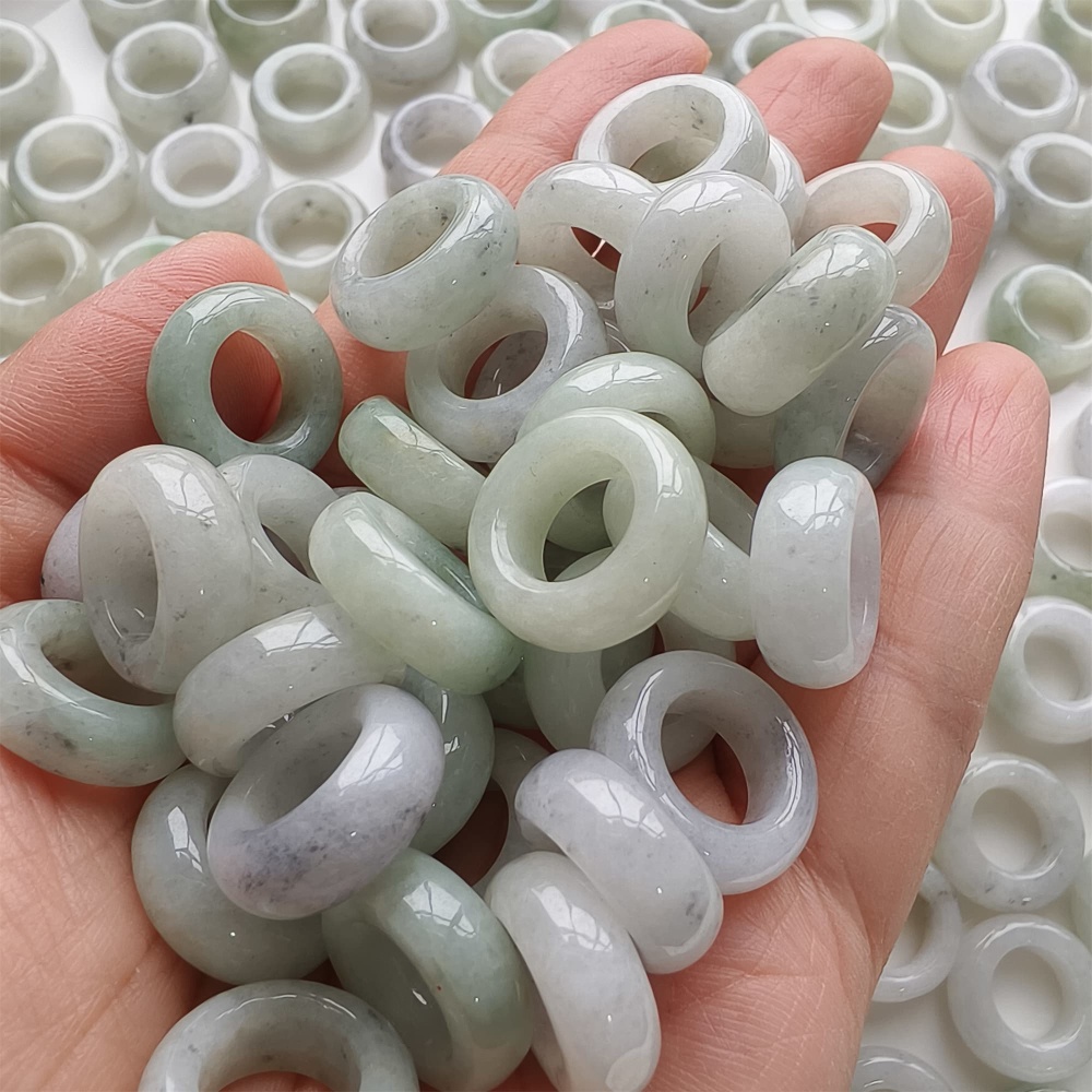 DDP | 5pcs 16-17mm Natural Certificated Type A Untreated Black Chicken Species Light Green White Burmese Jadeite Donut And Ring Beads,DIY Jewelry Supplies