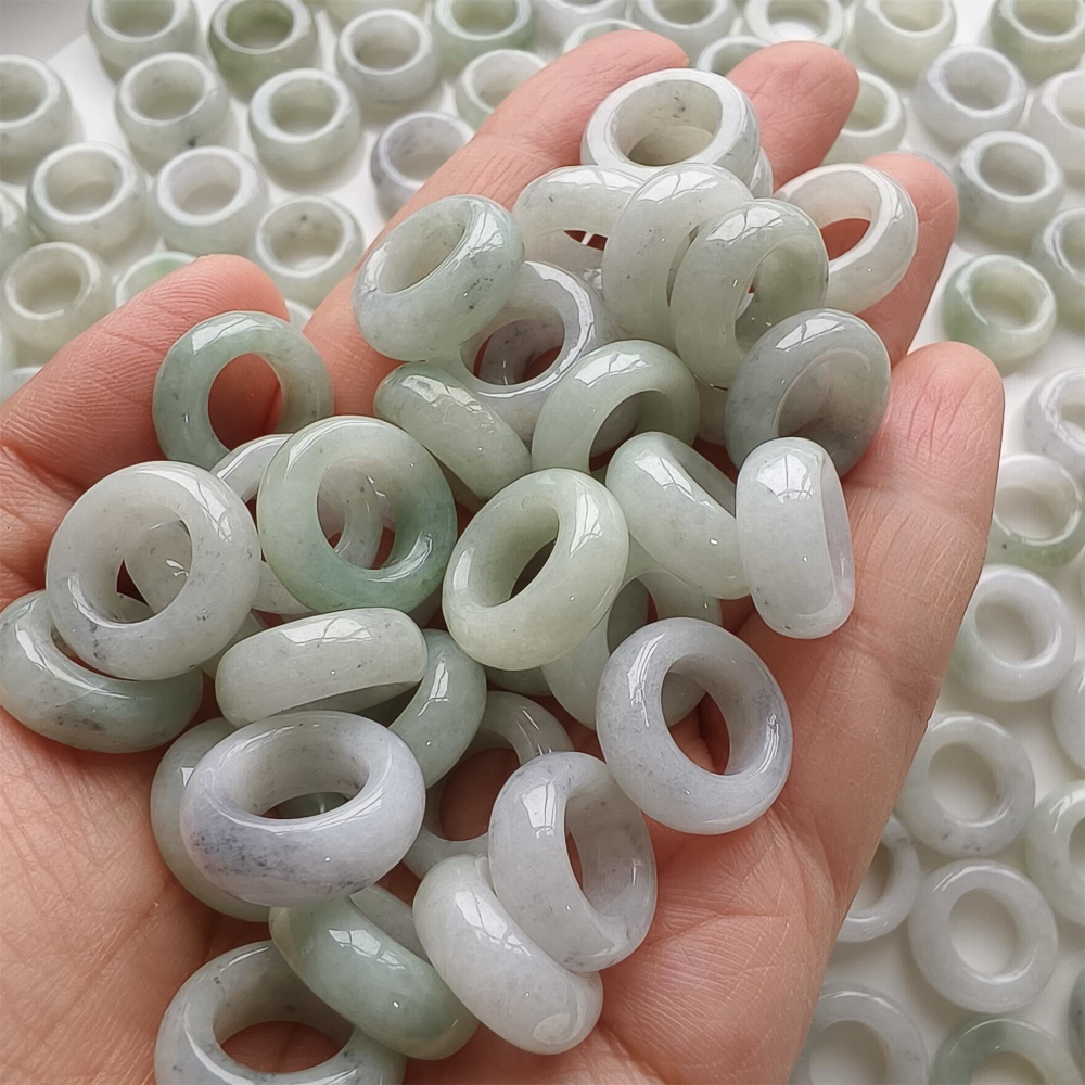 DDP | 5pcs 16-17mm Natural Certificated Type A Untreated Black Chicken Species Light Green White Burmese Jadeite Donut And Ring Beads,DIY Jewelry Supplies