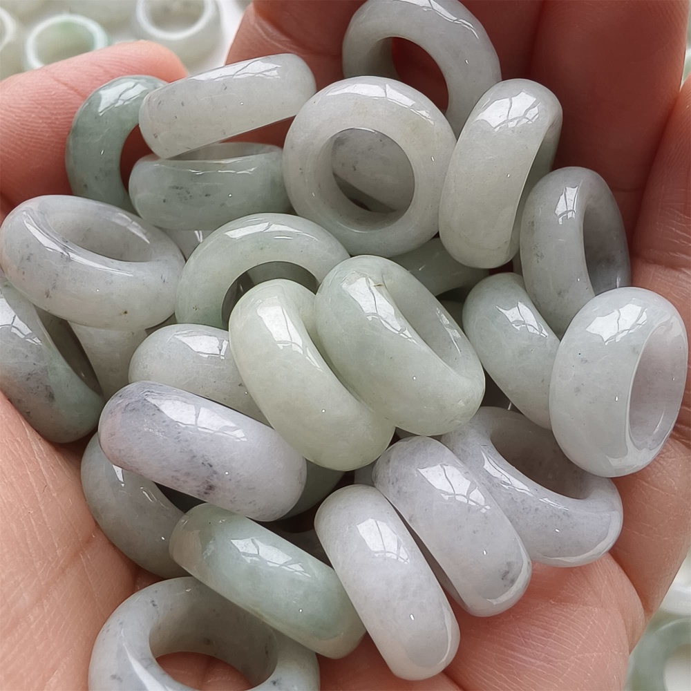 DDP | 5pcs 16-17mm Natural Certificated Type A Untreated Black Chicken Species Light Green White Burmese Jadeite Donut And Ring Beads,DIY Jewelry Supplies