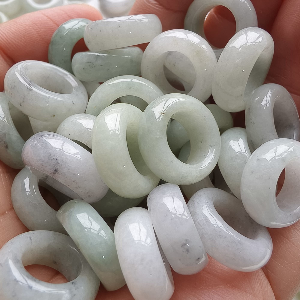 DDP | 5pcs 16-17mm Natural Certificated Type A Untreated Black Chicken Species Light Green White Burmese Jadeite Donut And Ring Beads,DIY Jewelry Supplies