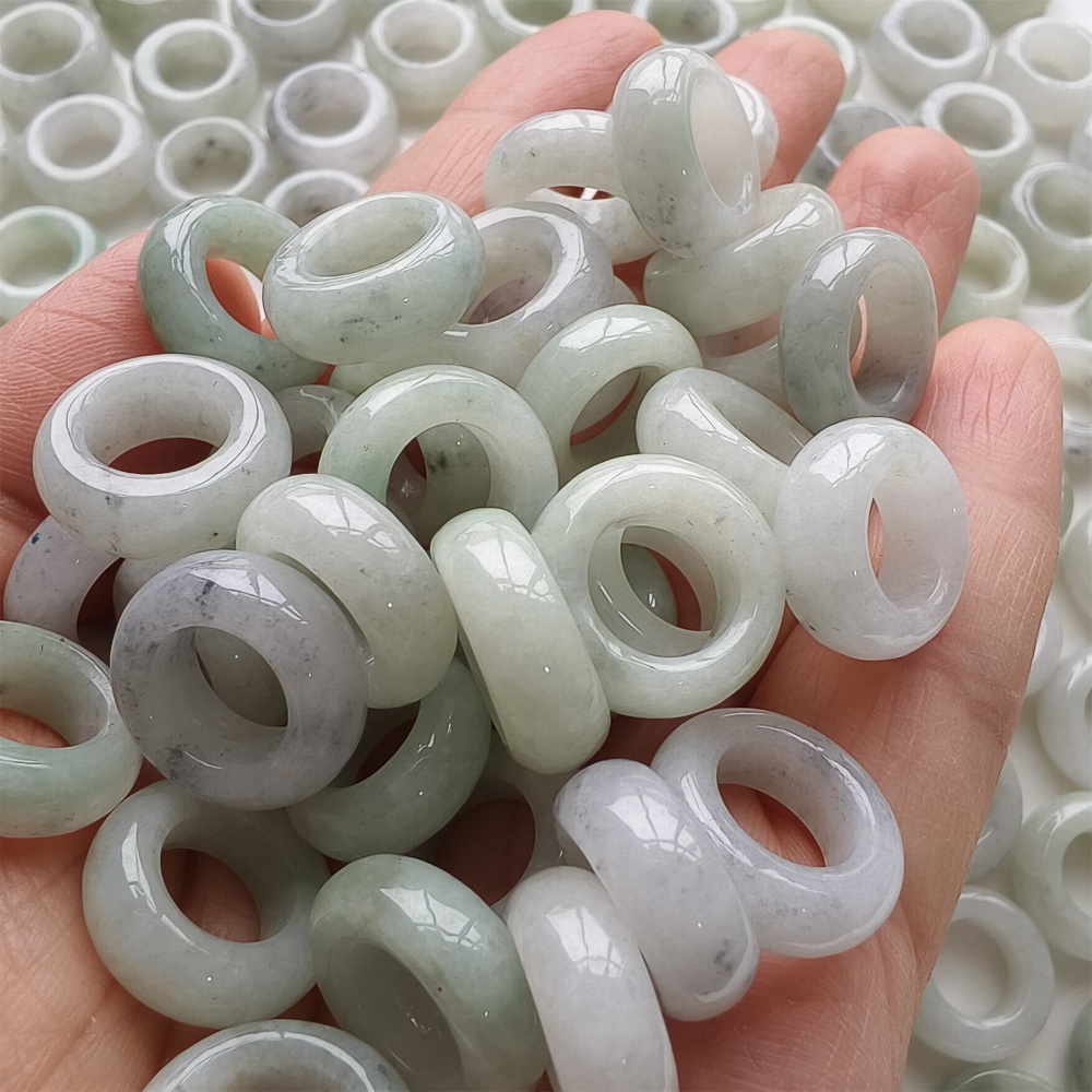 DDP | 5pcs 16-17mm Natural Certificated Type A Untreated Black Chicken Species Light Green White Burmese Jadeite Donut And Ring Beads,DIY Jewelry Supplies