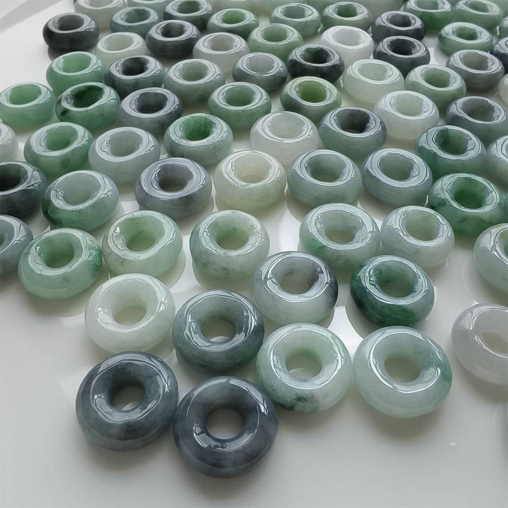 DDP | 5pcs 15.5-16.5mm Natural Type A Untreated Black Chicken Species Green White Burmese Jadeite Donut And Ring Beads,DIY Jewelry Supplies
