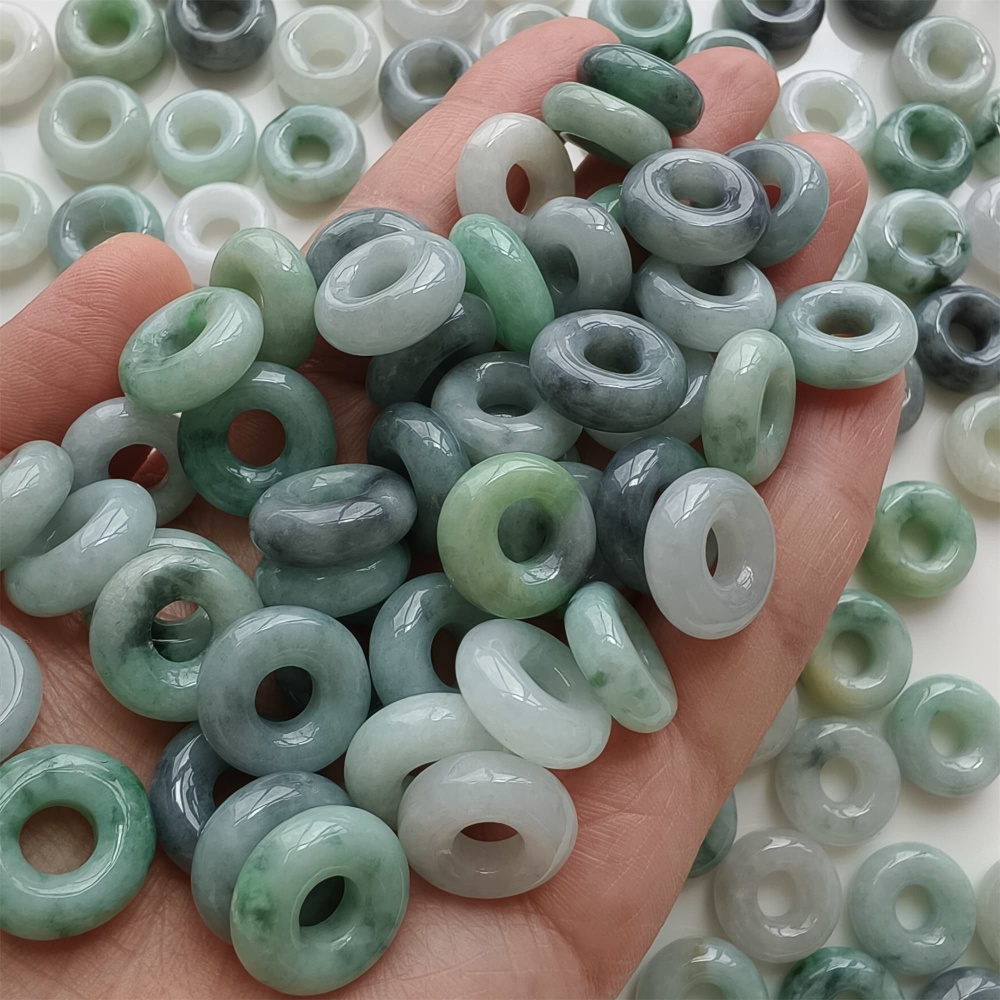 DDP | 5pcs 15.5-16.5mm Natural Type A Untreated Black Chicken Species Green White Burmese Jadeite Donut And Ring Beads,DIY Jewelry Supplies