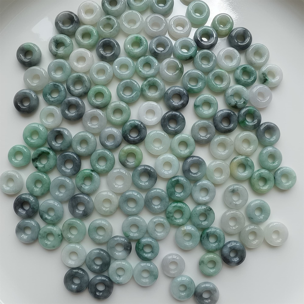 DDP | 5pcs 15.5-16.5mm Natural Type A Untreated Black Chicken Species Green White Burmese Jadeite Donut And Ring Beads,DIY Jewelry Supplies
