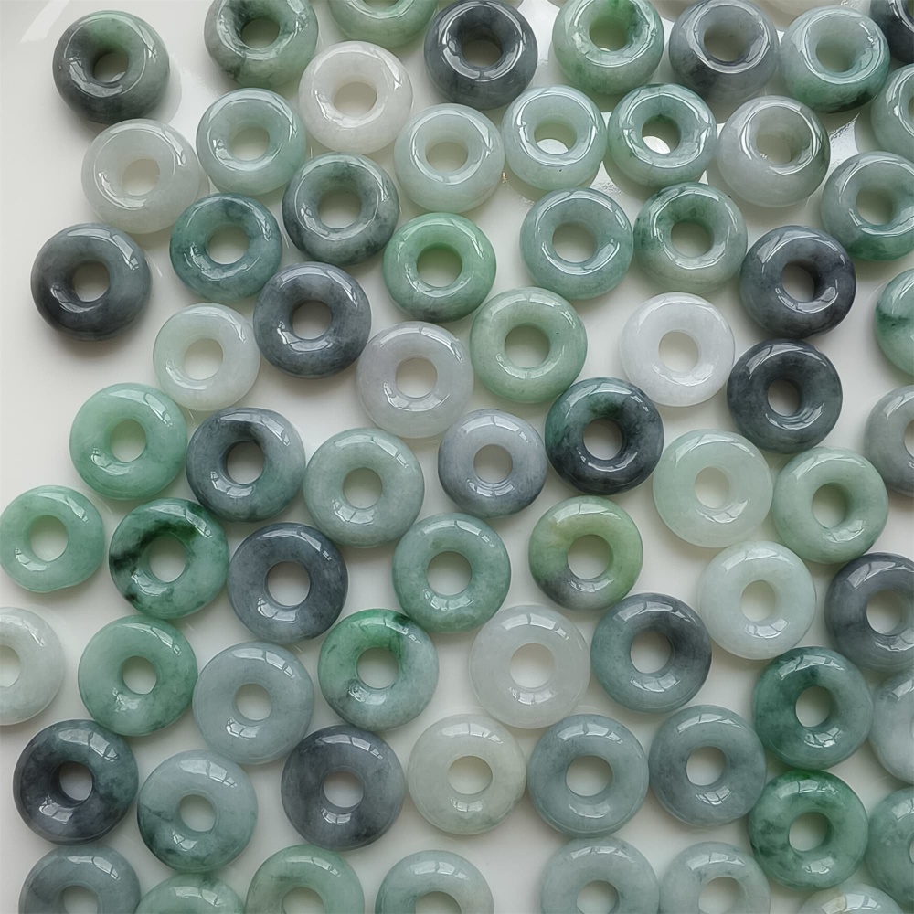 DDP | 5pcs 15.5-16.5mm Natural Type A Untreated Black Chicken Species Green White Burmese Jadeite Donut And Ring Beads,DIY Jewelry Supplies