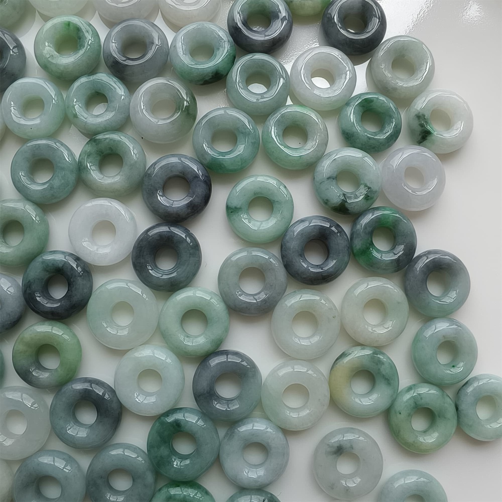 DDP | 5pcs 15.5-16.5mm Natural Type A Untreated Black Chicken Species Green White Burmese Jadeite Donut And Ring Beads,DIY Jewelry Supplies