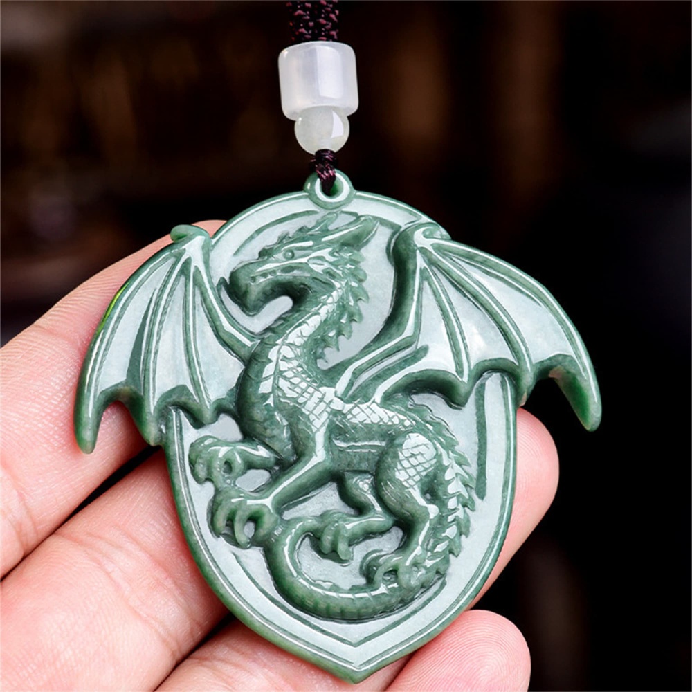 DDP | 58X59X6mm Natural Certificated Type A Bean Green Burmese Jadeite Great Dragon Pendant,DIY Jewelry Supplies