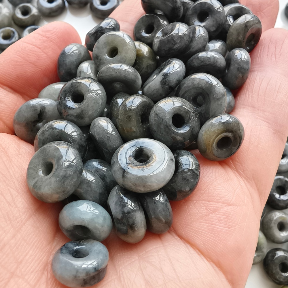 DDP | 20pcs 11-13mm Natural Type A Black Chicken Species Yellow Burma Jadeite Safety Buckle Beads,Coin Beads,DIY Jewelry Supplies