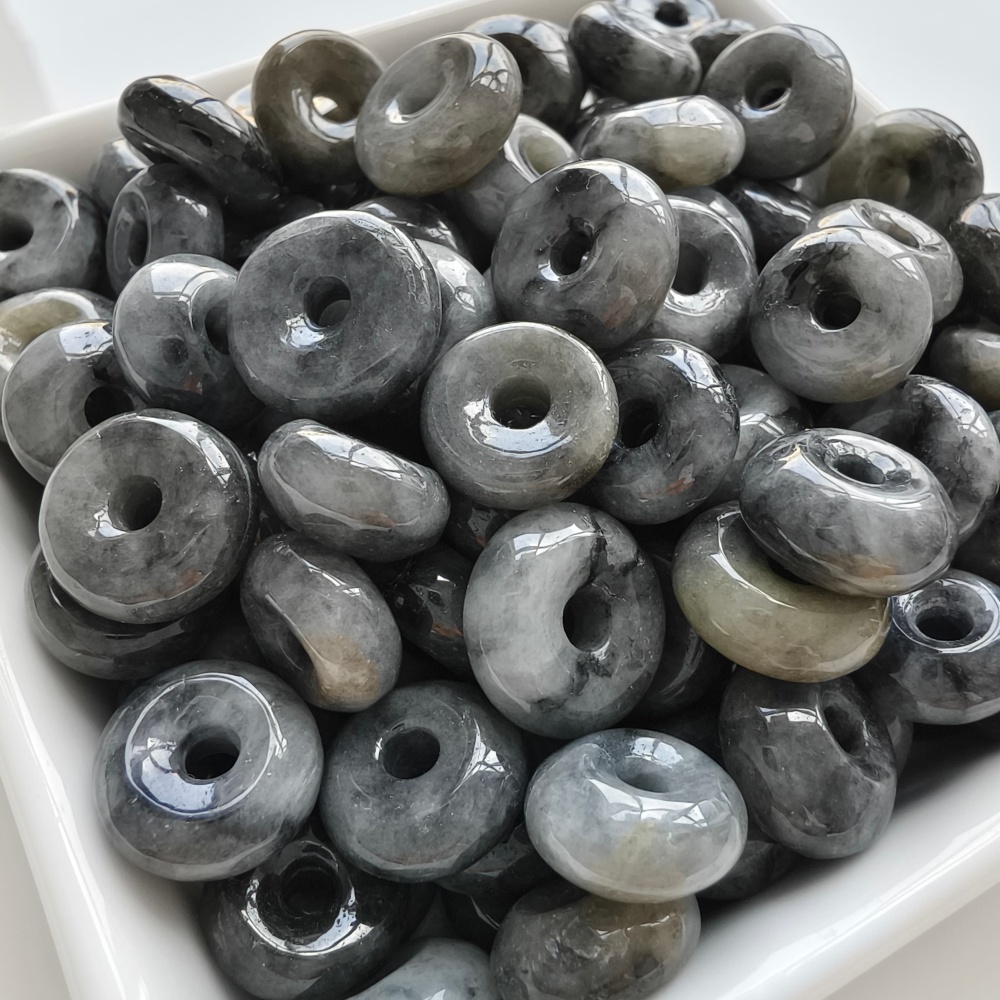 DDP | 20pcs 11-13mm Natural Type A Black Chicken Species Yellow Burma Jadeite Safety Buckle Beads,Coin Beads,DIY Jewelry Supplies
