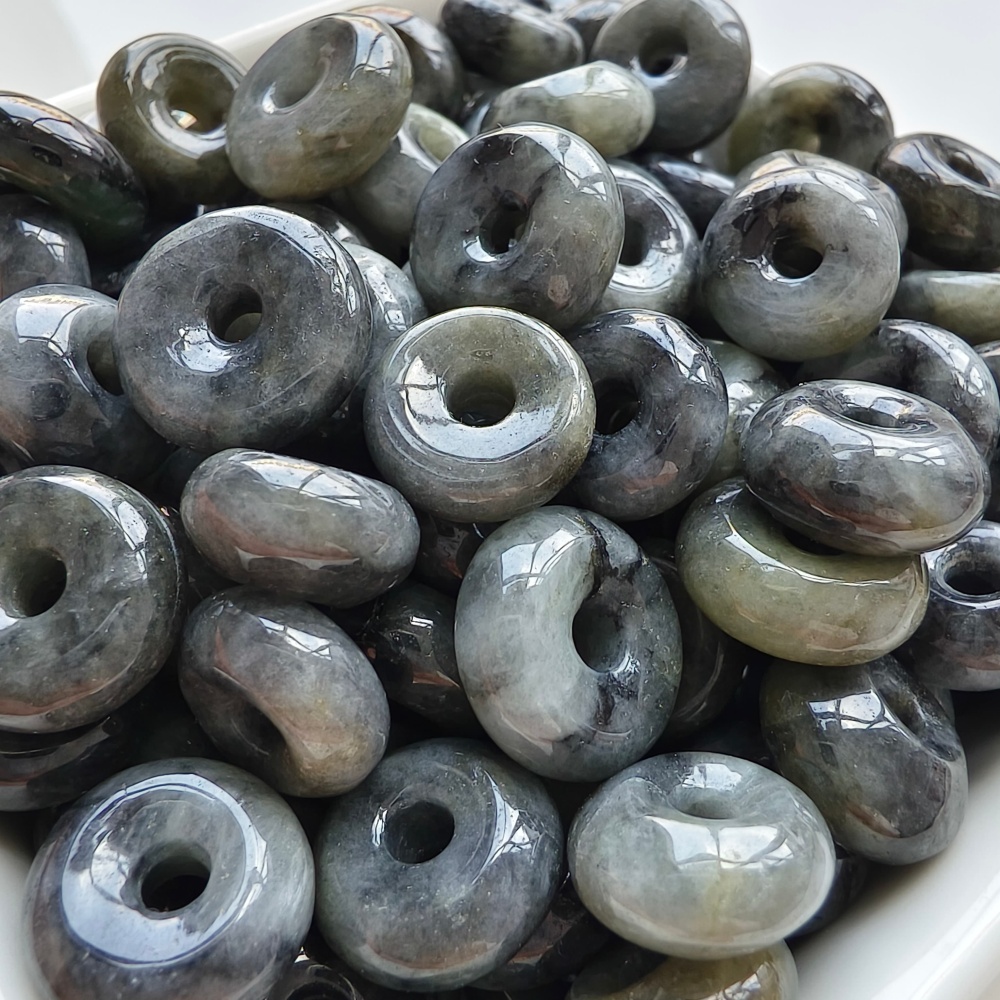DDP | 20pcs 11-13mm Natural Type A Black Chicken Species Yellow Burma Jadeite Safety Buckle Beads,Coin Beads,DIY Jewelry Supplies
