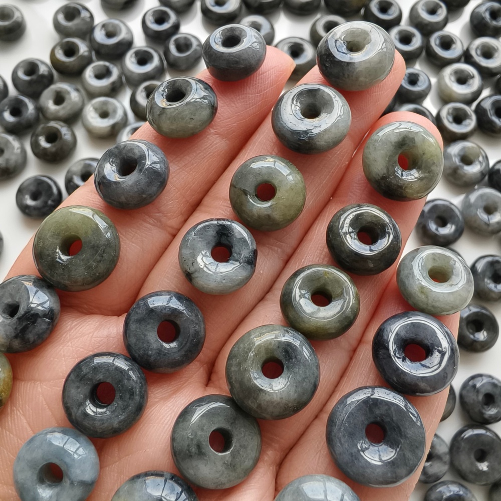 DDP | 20pcs 11-13mm Natural Type A Black Chicken Species Yellow Burma Jadeite Safety Buckle Beads,Coin Beads,DIY Jewelry Supplies