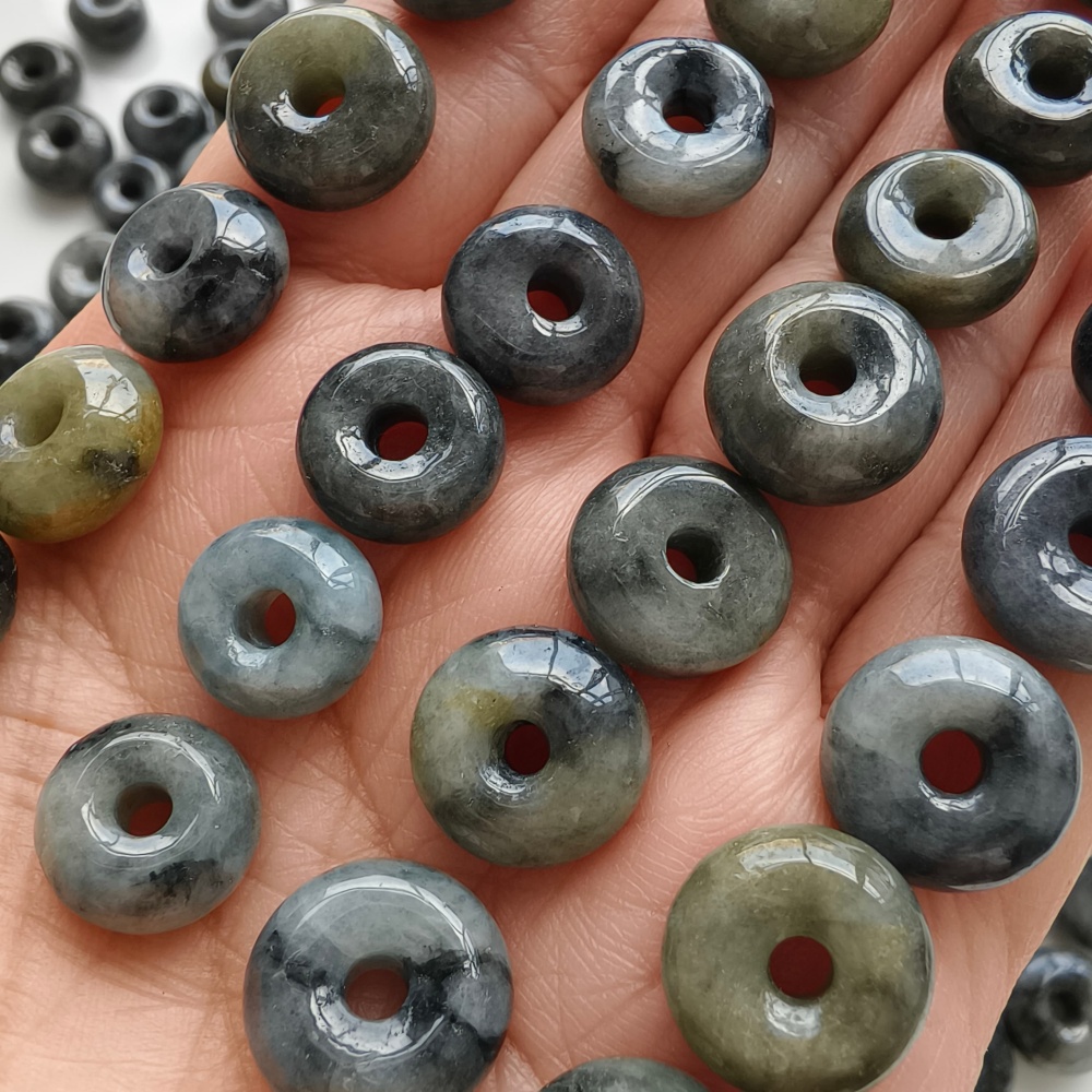 DDP | 20pcs 11-13mm Natural Type A Black Chicken Species Yellow Burma Jadeite Safety Buckle Beads,Coin Beads,DIY Jewelry Supplies