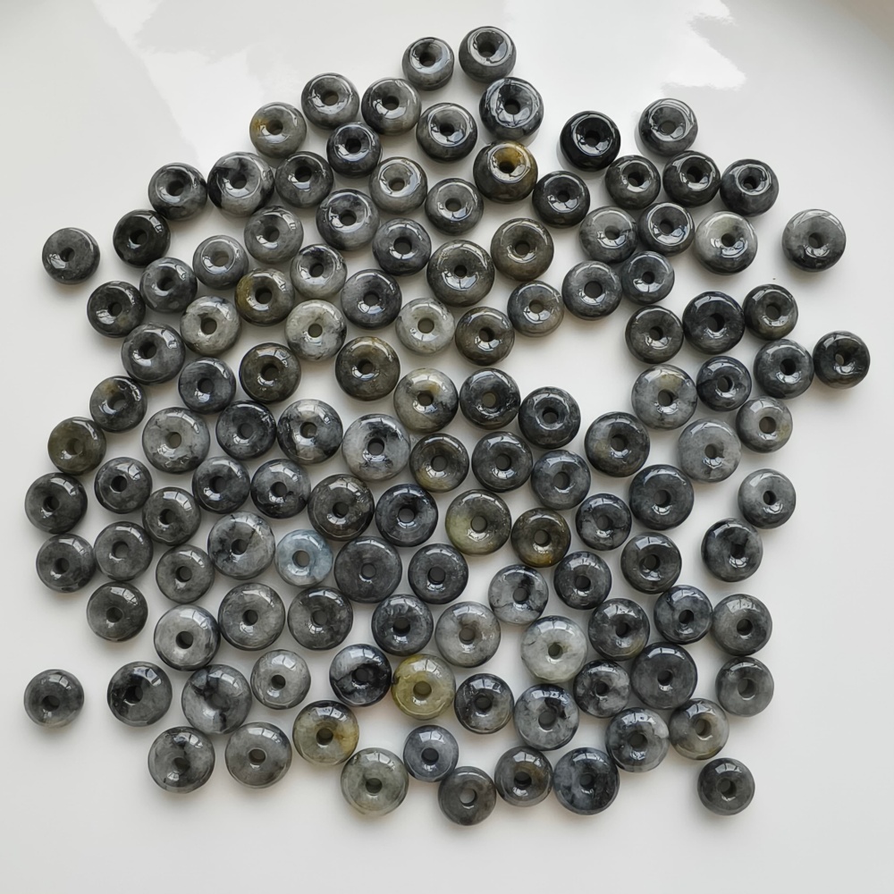 DDP | 20pcs 11-13mm Natural Type A Black Chicken Species Yellow Burma Jadeite Safety Buckle Beads,Coin Beads,DIY Jewelry Supplies