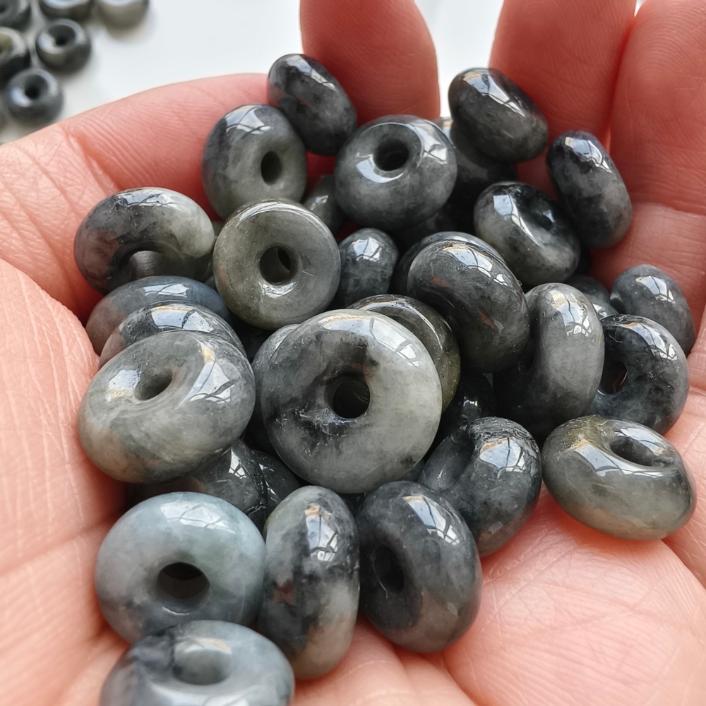 DDP | 20pcs 11-13mm Natural Type A Black Chicken Species Yellow Burma Jadeite Safety Buckle Beads,Coin Beads,DIY Jewelry Supplies