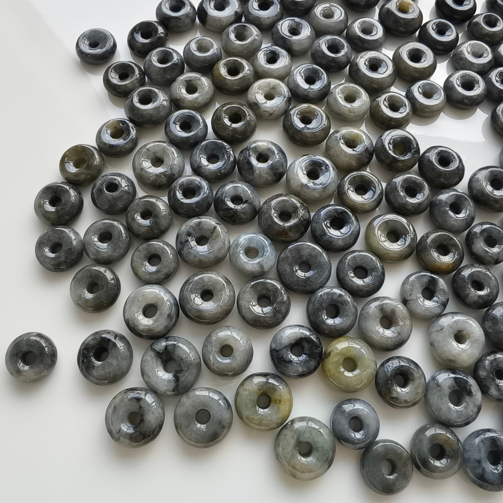 DDP | 20pcs 11-13mm Natural Type A Black Chicken Species Yellow Burma Jadeite Safety Buckle Beads,Coin Beads,DIY Jewelry Supplies
