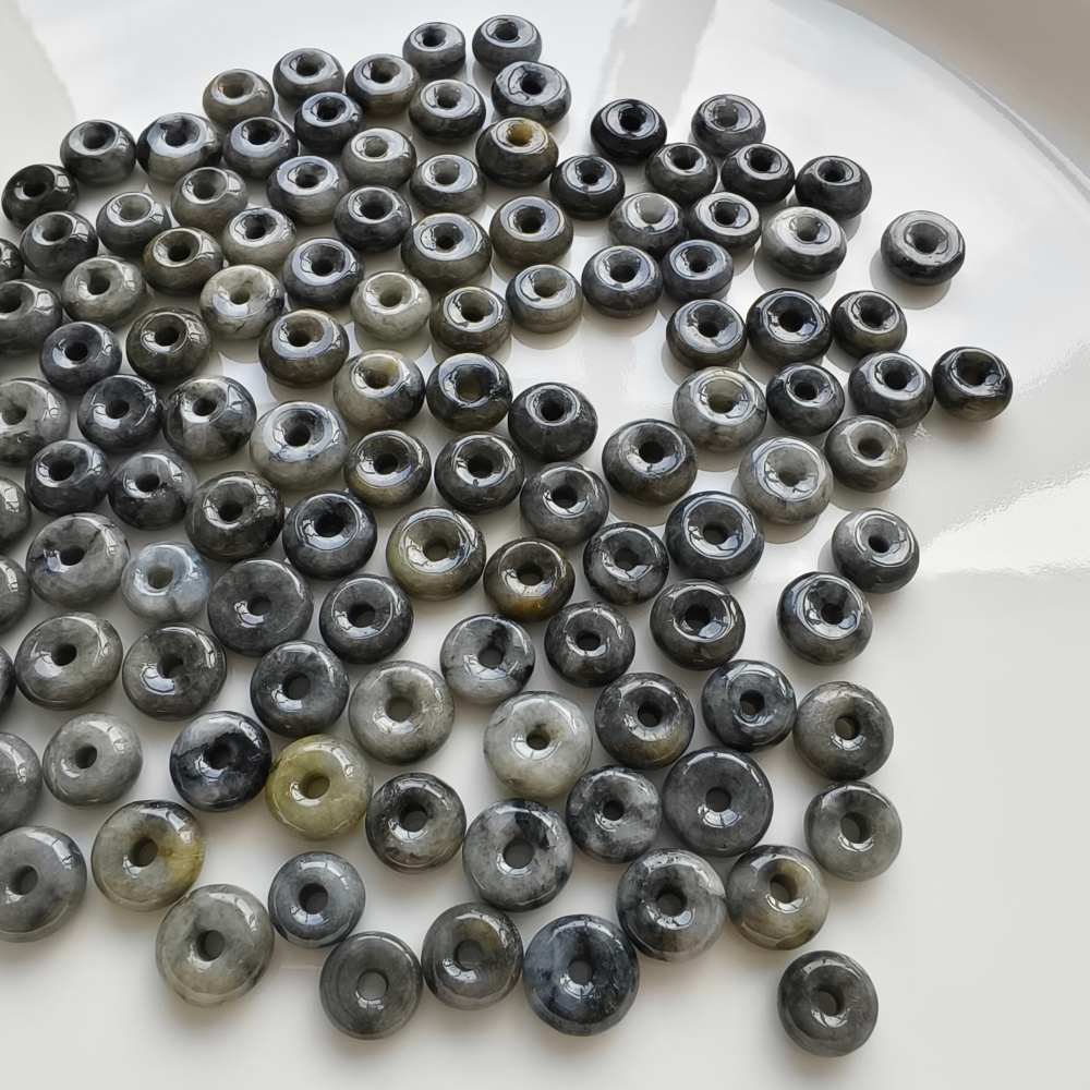 DDP | 20pcs 11-13mm Natural Type A Black Chicken Species Yellow Burma Jadeite Safety Buckle Beads,Coin Beads,DIY Jewelry Supplies