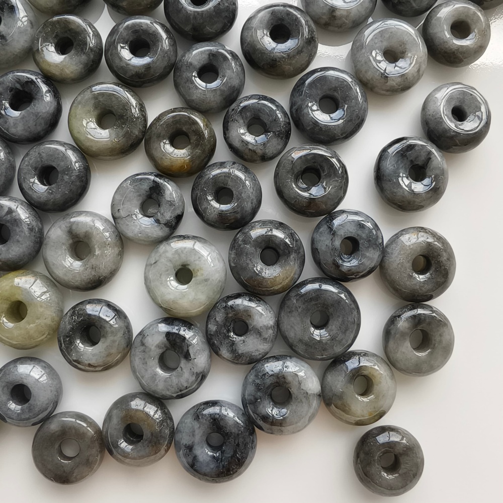 DDP | 20pcs 11-13mm Natural Type A Black Chicken Species Yellow Burma Jadeite Safety Buckle Beads,Coin Beads,DIY Jewelry Supplies