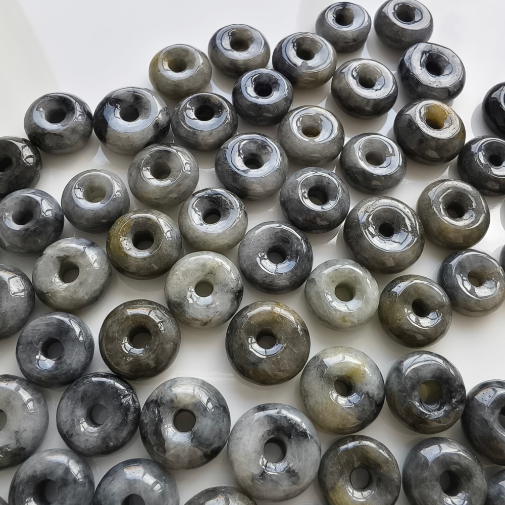 DDP | 20pcs 11-13mm Natural Type A Black Chicken Species Yellow Burma Jadeite Safety Buckle Beads,Coin Beads,DIY Jewelry Supplies