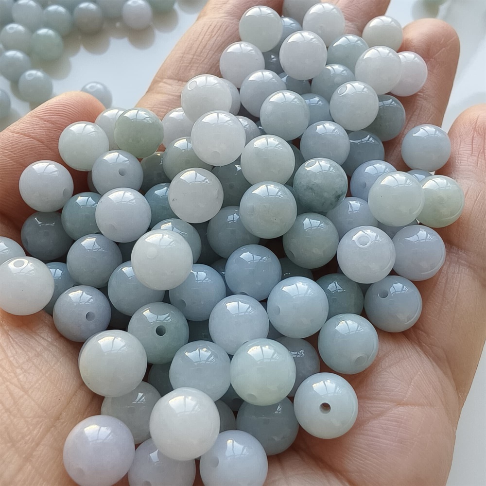 DDP |25pcs 8mm Natural Certificated Type A Light Green And Light Lavender Jadeite Smooth Round Beads,Burma Jadeite Loose Ball Beads,DIY Jewelry Supplies