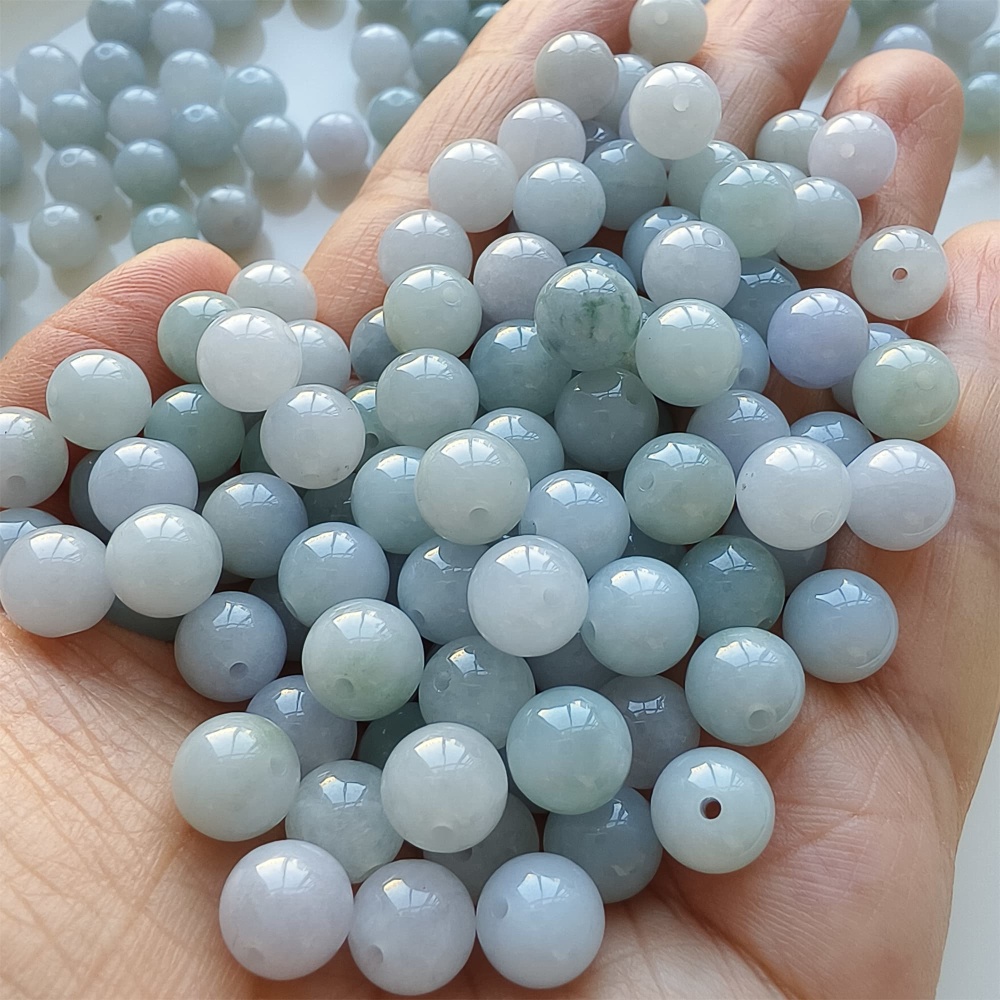 DDP |25pcs 8mm Natural Certificated Type A Light Green And Light Lavender Jadeite Smooth Round Beads,Burma Jadeite Loose Ball Beads,DIY Jewelry Supplies