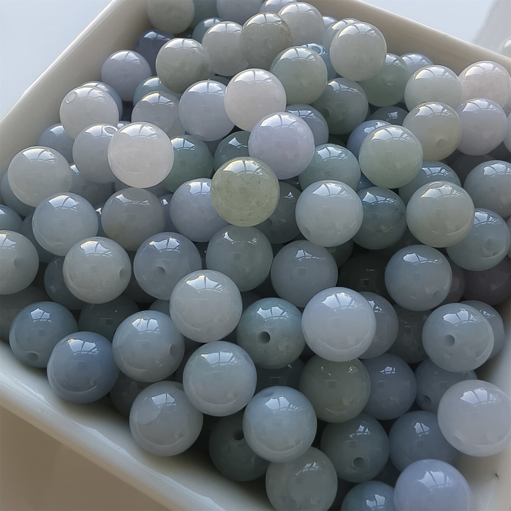 DDP |25pcs 8mm Natural Certificated Type A Light Green And Light Lavender Jadeite Smooth Round Beads,Burma Jadeite Loose Ball Beads,DIY Jewelry Supplies