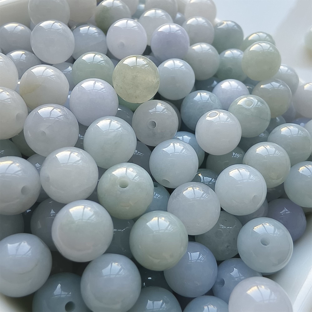DDP |25pcs 8mm Natural Certificated Type A Light Green And Light Lavender Jadeite Smooth Round Beads,Burma Jadeite Loose Ball Beads,DIY Jewelry Supplies