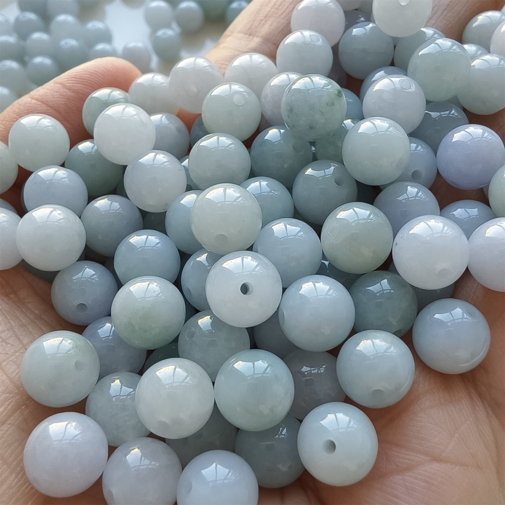 DDP |25pcs 8mm Natural Certificated Type A Light Green And Light Lavender Jadeite Smooth Round Beads,Burma Jadeite Loose Ball Beads,DIY Jewelry Supplies