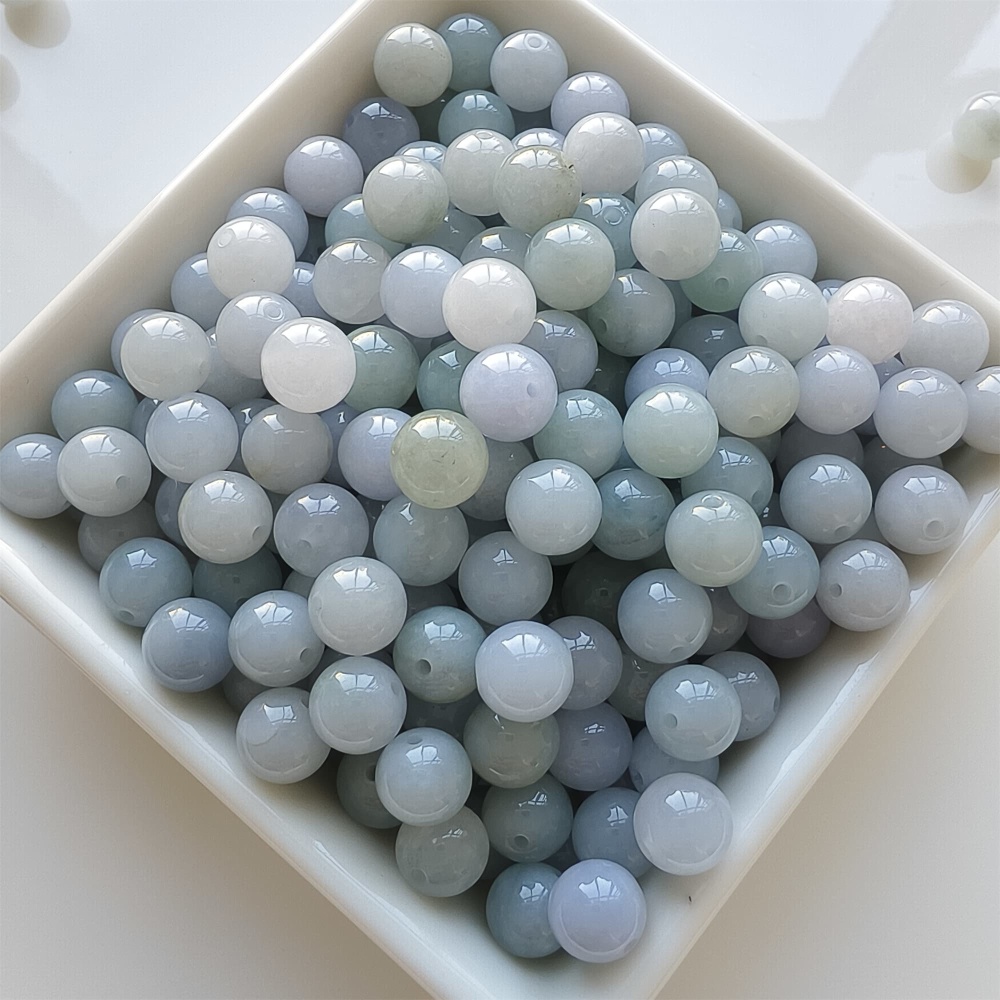 DDP |25pcs 8mm Natural Certificated Type A Light Green And Light Lavender Jadeite Smooth Round Beads,Burma Jadeite Loose Ball Beads,DIY Jewelry Supplies