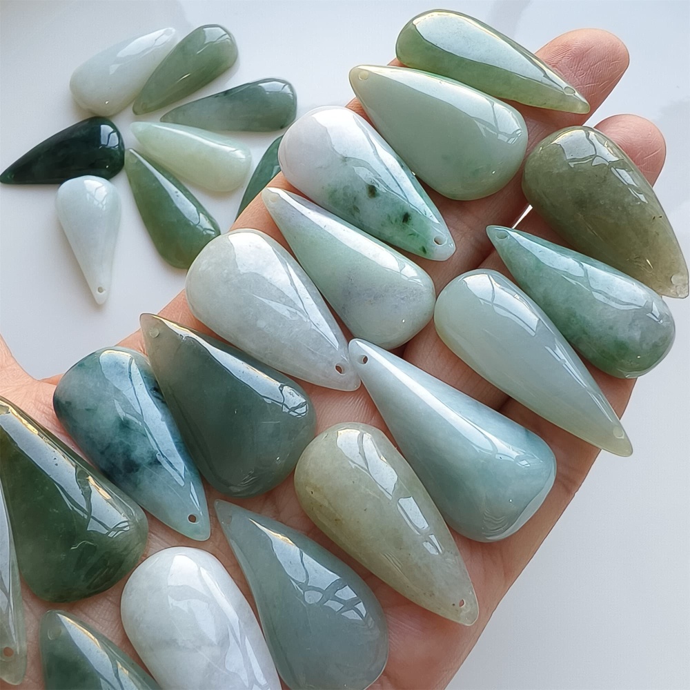 DDP | 5pcs 25.2-32.6X16.4-19X5.5-10.5mm Natural Certificated Type A Green White Burmese Jadeite Teardrop Charms,Teardrop Beads,DIY Jewelry Supplies