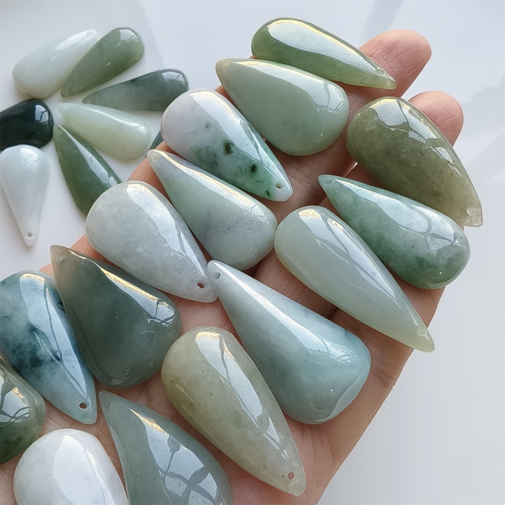 DDP | 5pcs 25.2-32.6X16.4-19X5.5-10.5mm Natural Certificated Type A Green White Burmese Jadeite Teardrop Charms,Teardrop Beads,DIY Jewelry Supplies