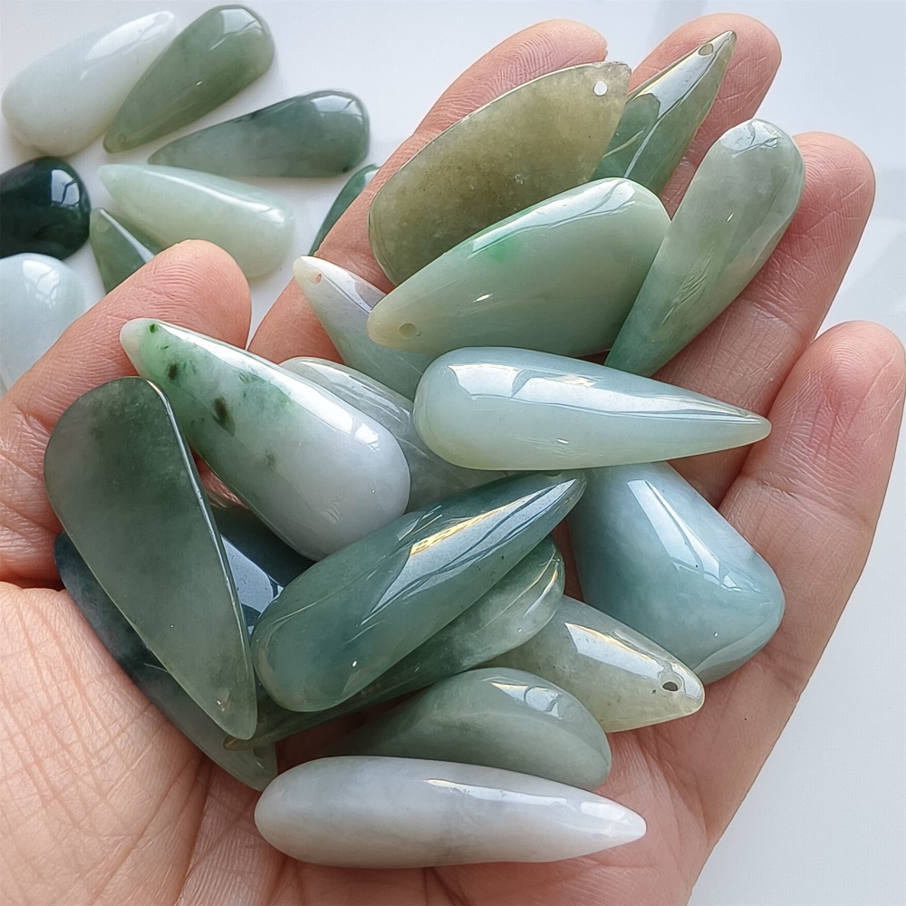 DDP | 5pcs 25.2-32.6X16.4-19X5.5-10.5mm Natural Certificated Type A Green White Burmese Jadeite Teardrop Charms,Teardrop Beads,DIY Jewelry Supplies