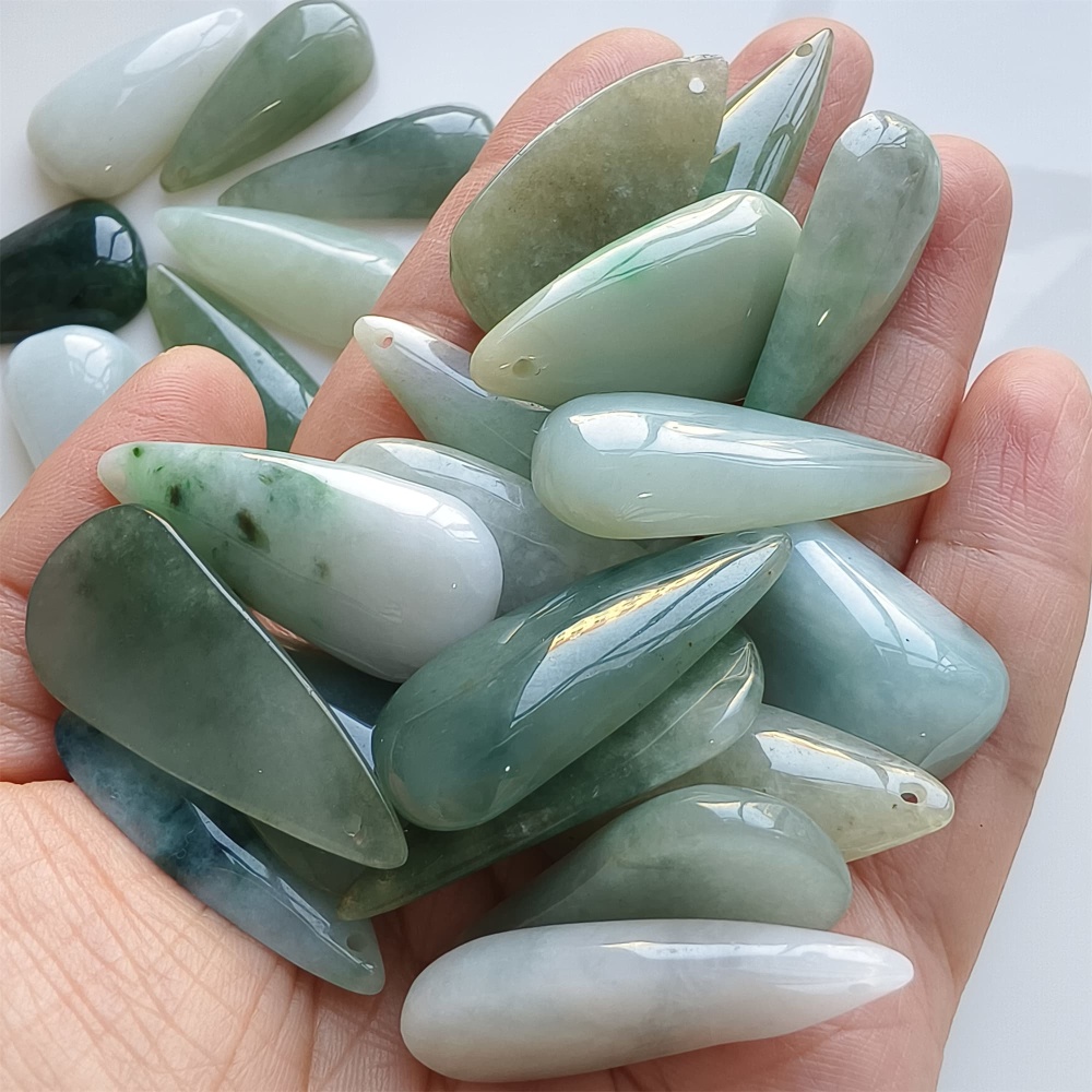 DDP | 5pcs 25.2-32.6X16.4-19X5.5-10.5mm Natural Certificated Type A Green White Burmese Jadeite Teardrop Charms,Teardrop Beads,DIY Jewelry Supplies