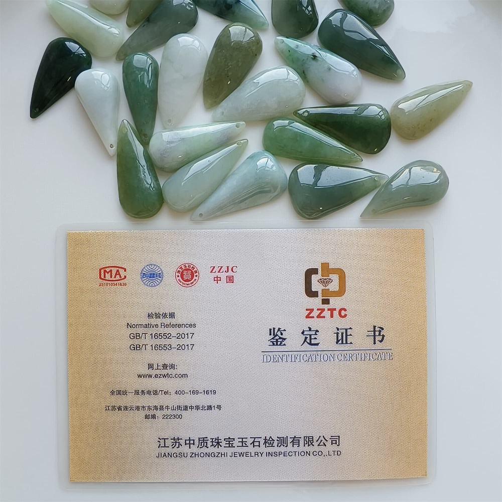 DDP | 5pcs 25.2-32.6X16.4-19X5.5-10.5mm Natural Certificated Type A Green White Burmese Jadeite Teardrop Charms,Teardrop Beads,DIY Jewelry Supplies