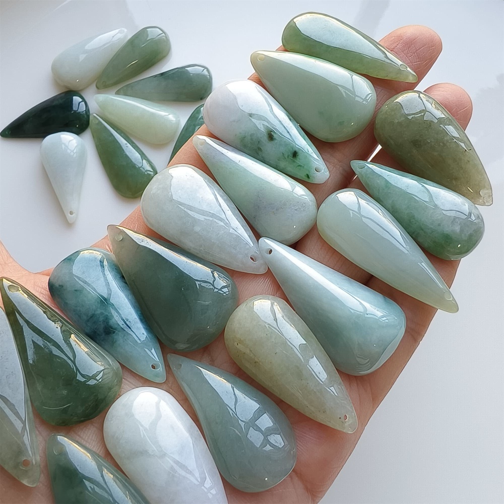 DDP | 5pcs 25.2-32.6X16.4-19X5.5-10.5mm Natural Certificated Type A Green White Burmese Jadeite Teardrop Charms,Teardrop Beads,DIY Jewelry Supplies