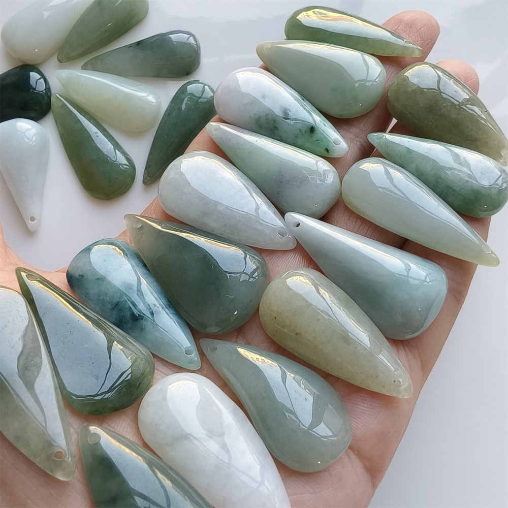 DDP | 5pcs 25.2-32.6X16.4-19X5.5-10.5mm Natural Certificated Type A Green White Burmese Jadeite Teardrop Charms,Teardrop Beads,DIY Jewelry Supplies