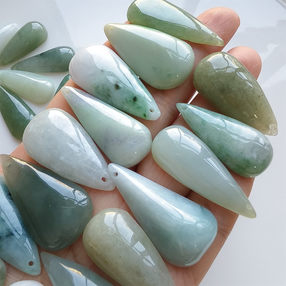 DDP | 5pcs 25.2-32.6X16.4-19X5.5-10.5mm Natural Certificated Type A Green White Burmese Jadeite Teardrop Charms,Teardrop Beads,DIY Jewelry Supplies