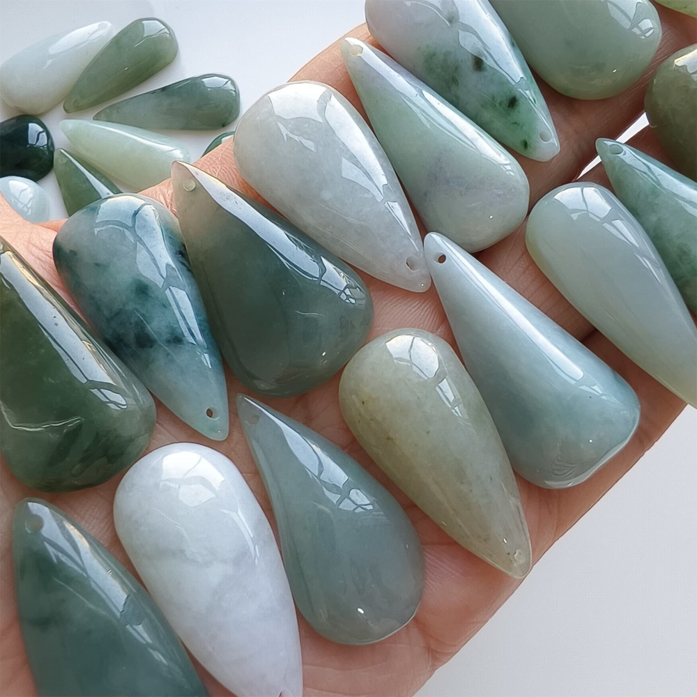 DDP | 5pcs 25.2-32.6X16.4-19X5.5-10.5mm Natural Certificated Type A Green White Burmese Jadeite Teardrop Charms,Teardrop Beads,DIY Jewelry Supplies