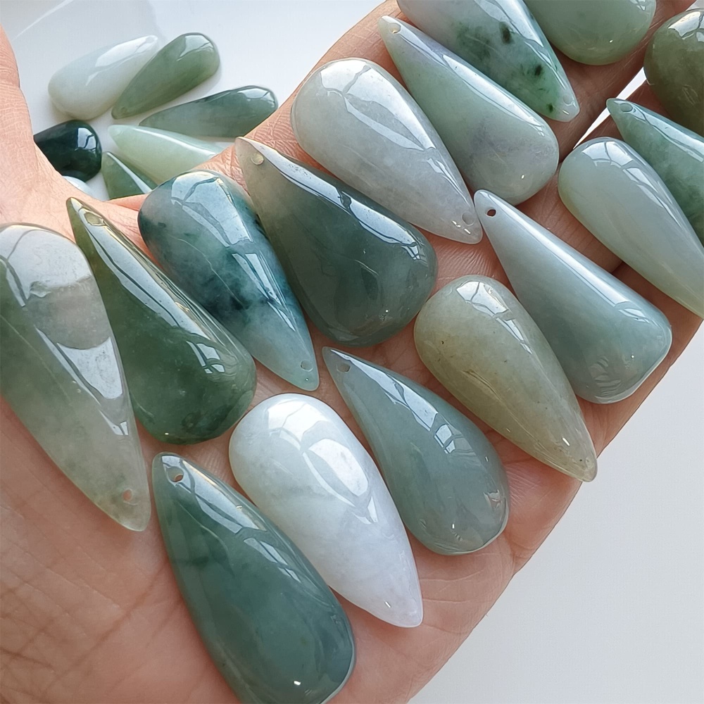 DDP | 5pcs 25.2-32.6X16.4-19X5.5-10.5mm Natural Certificated Type A Green White Burmese Jadeite Teardrop Charms,Teardrop Beads,DIY Jewelry Supplies