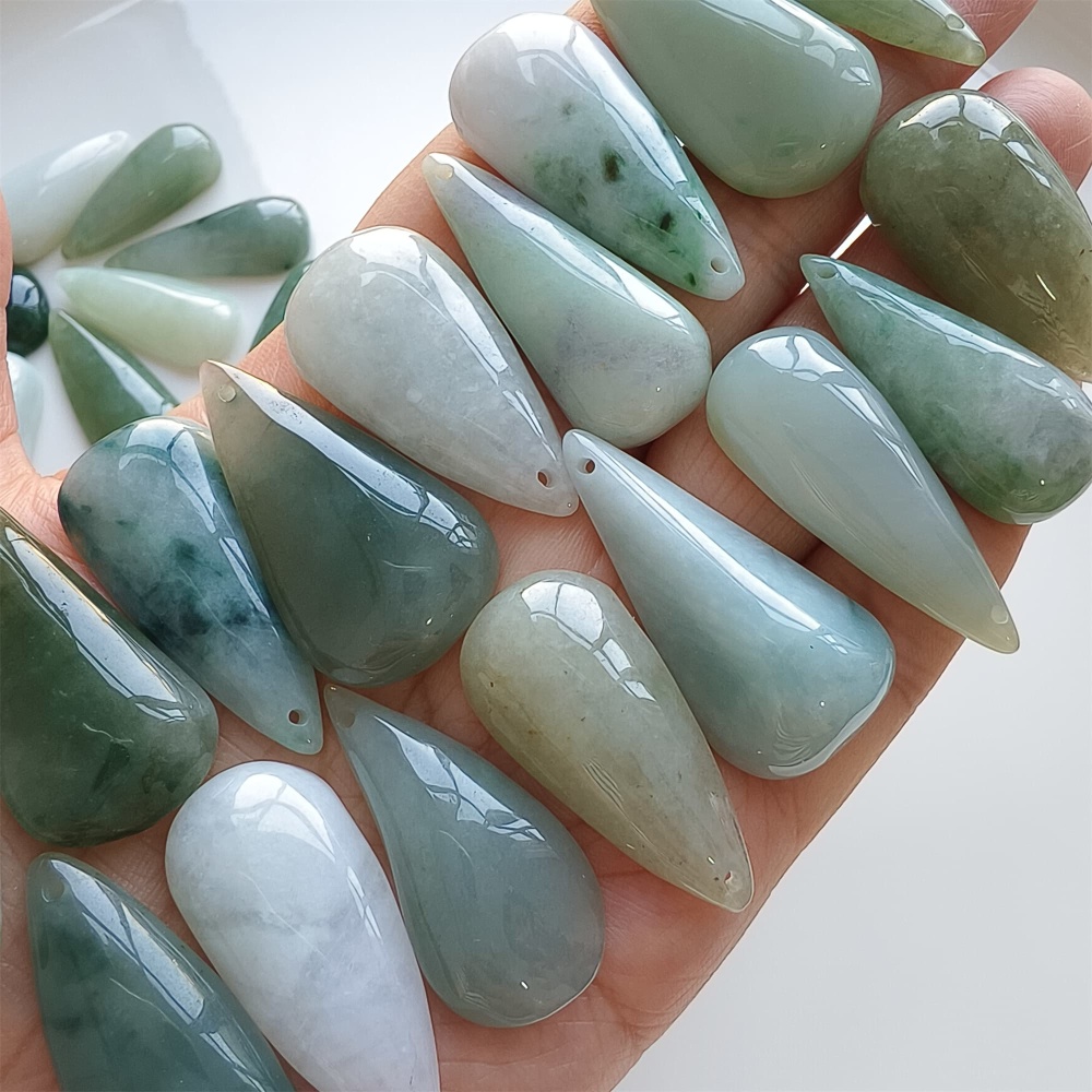 DDP | 5pcs 25.2-32.6X16.4-19X5.5-10.5mm Natural Certificated Type A Green White Burmese Jadeite Teardrop Charms,Teardrop Beads,DIY Jewelry Supplies
