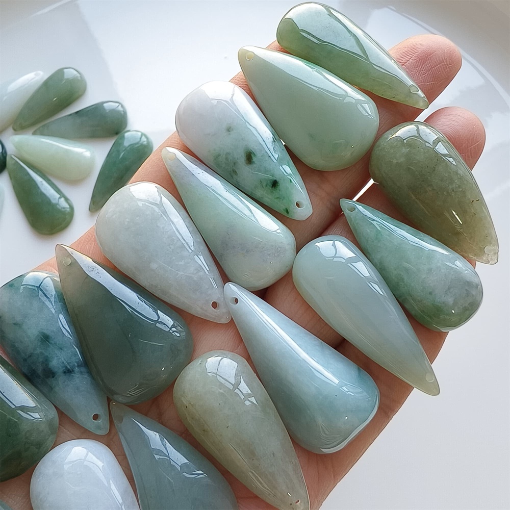 DDP | 5pcs 25.2-32.6X16.4-19X5.5-10.5mm Natural Certificated Type A Green White Burmese Jadeite Teardrop Charms,Teardrop Beads,DIY Jewelry Supplies